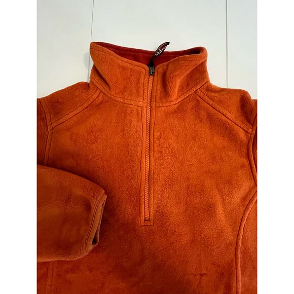 LL Bean Pumpkin Orange Fleece Quarter Zip Pullover Hand Warmer Pocket Sz Medium - Picture 2 of 10